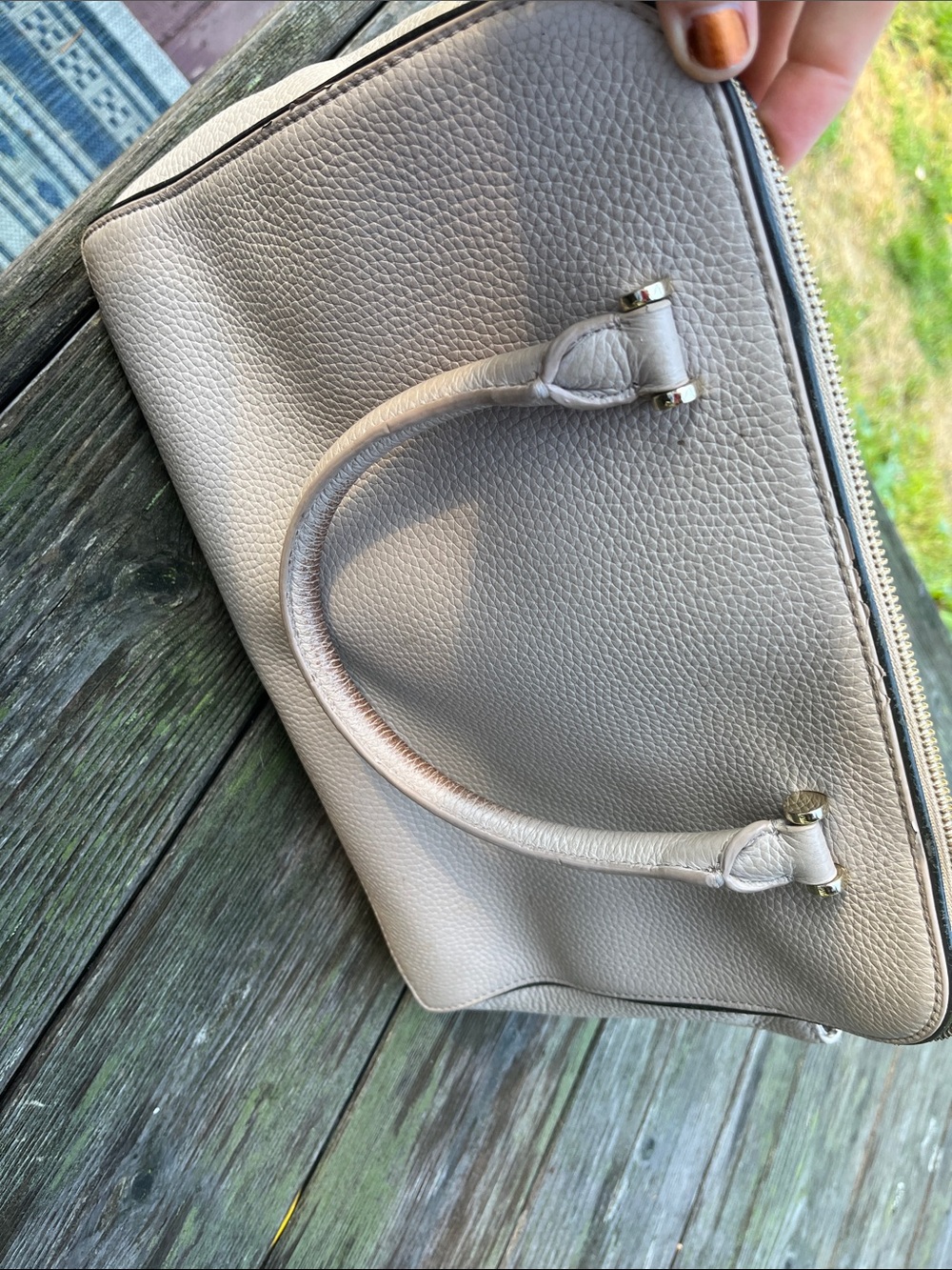 kate spade Pebbled Leather Satchel in Light Taupe with Black Trim - Picture 9 of 9